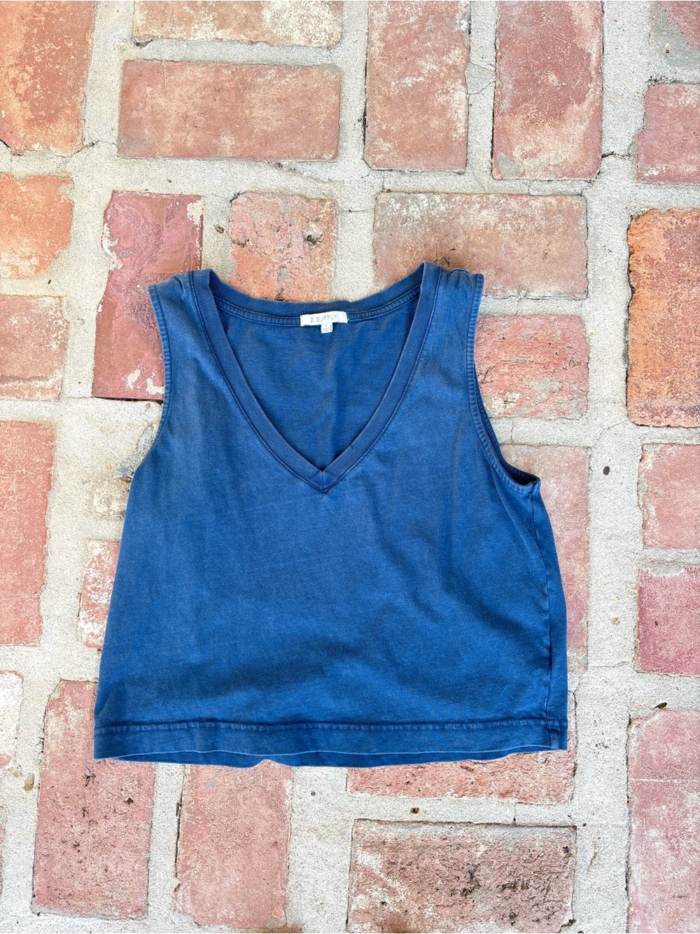 Z Supply Blue V-Neck Sleeveless Crop Tank